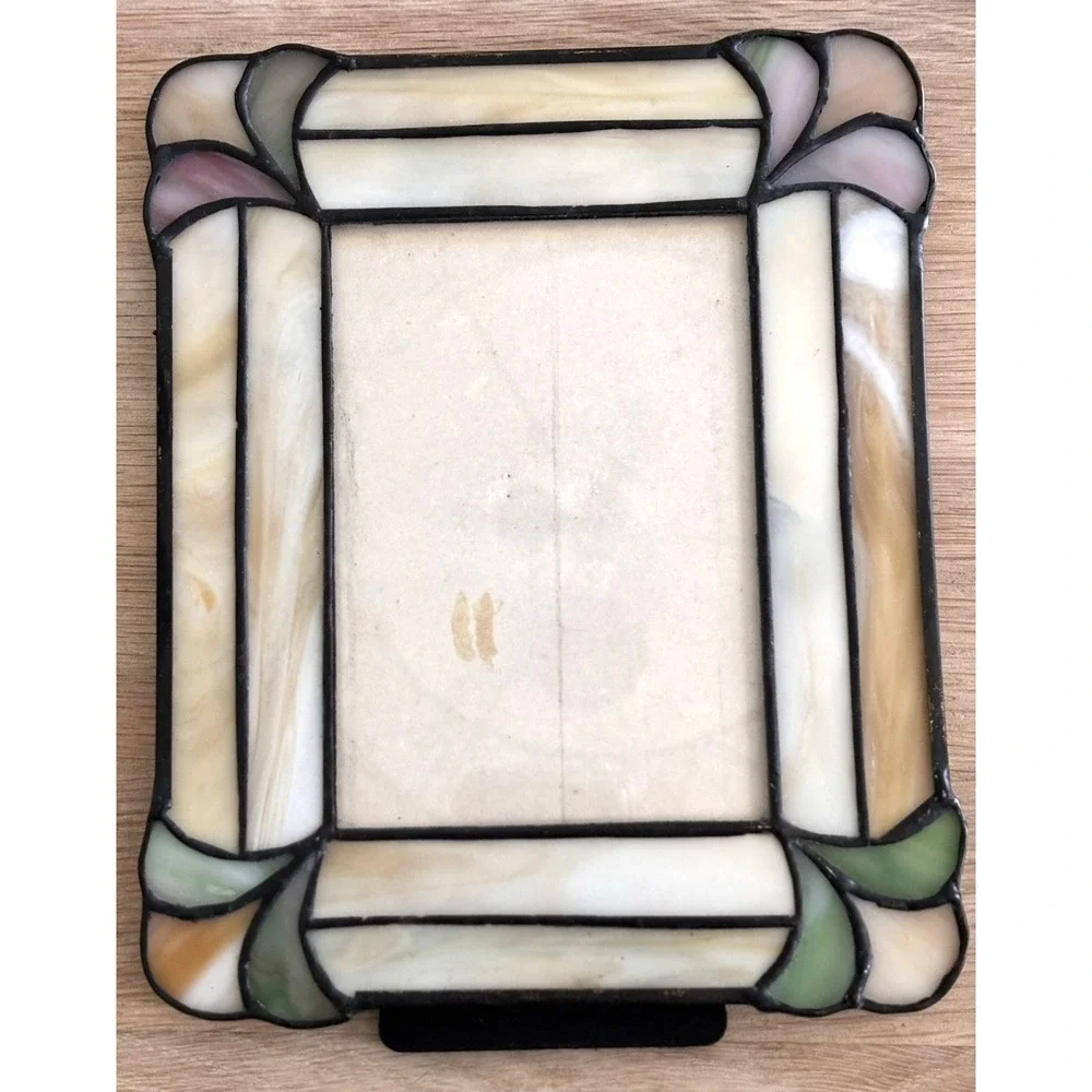 VTG Quoizel Art Deco MCM  Leaded Stained Glass Picture Frame 8X6